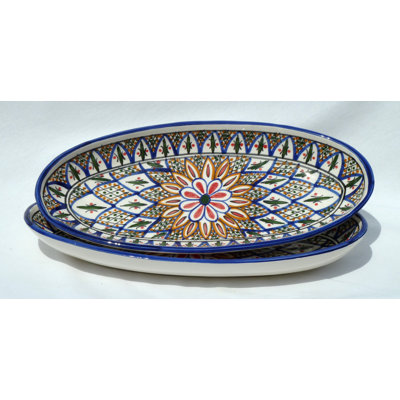 Le Souk Ceramique Tabarka Design 16" Oval Platter (Set of 2)