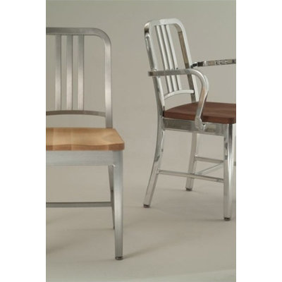 Emeco Natural Wood Seat Navy Dining Chair