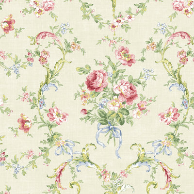 Willow Cottage Floral Bouquet Wallpaper in White