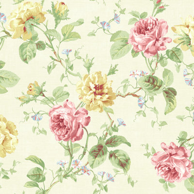 Willow Cottage Rose Trail Wallpaper in Egg-Shell White