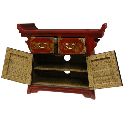 Oriental Furniture Village Life Altar Cabinet in Red Lacquer