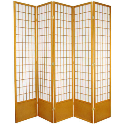 Oriental Furniture 78" Window Pane Decorative Room Divider in Honey