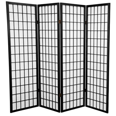 Oriental Furniture 5 Feet Tall Window Pane Shoji Screen in Black