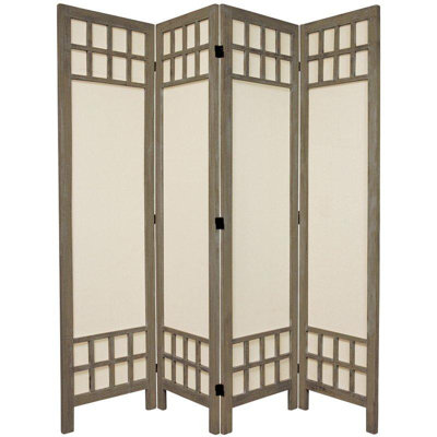 Oriental Furniture 6 Feet Tall Window Pane Fabric Room Divider in Burnt Grey