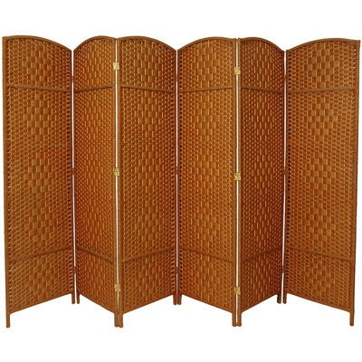 Oriental Furniture 6 Feet Tall Diamond Weave Fiber Room Divider in Dark Beige