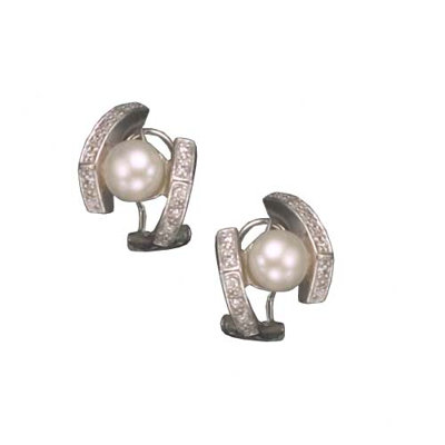 CZ Collections Pearl with Sterling Silver Stud Earrings