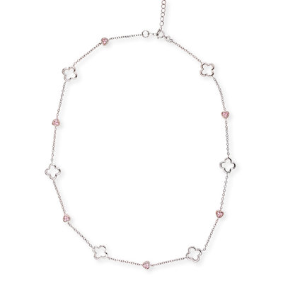 Sterling Silver Four-Petal Flower Pink Sapphire Heart Necklace