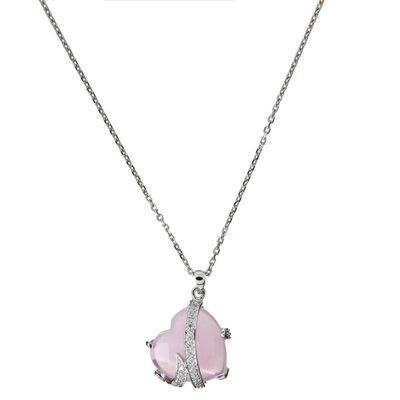 Simulated Baby Pink Gemstone Diamond Wrapped Heart Pendant