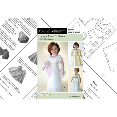 Carpatina Clothes Pattern Doll Empire Dress and Gloves