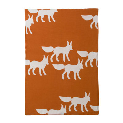 DwellStudio Foxes Orange Graphic Knit Blanket