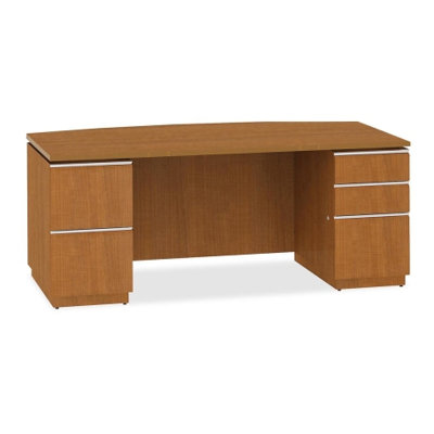 Bush Industries Milano 2 Double Pedestal Bow Front Desk with Glass Doors Bookcase Hutch