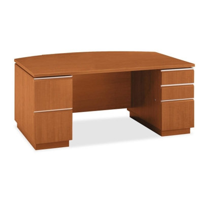 Bush Industries Milano 2 Double Pedestal Bow Front Desk with Optional Bookcase Hutch