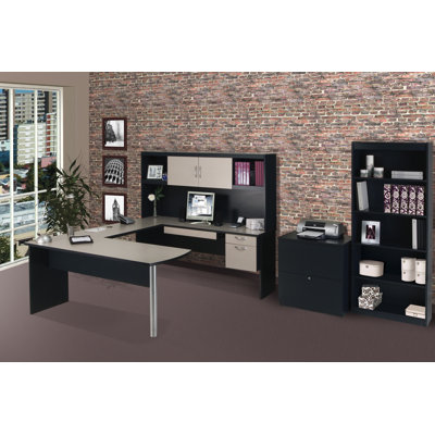 Bestar In Space U-Shape Desk with Hutch and Optional File and Bookcase