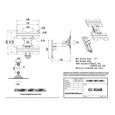 Ready Set Mount Swivel LCD Wall Mount for 13" to 37" Screens in Hi-Gloss Black