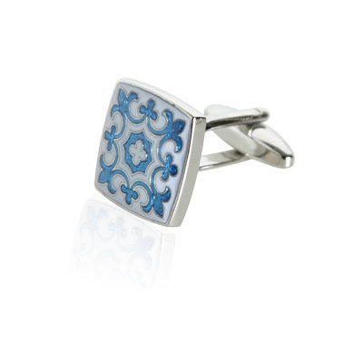 Cuff-Daddy Fleur Di Lis Cufflinks in Blue / White