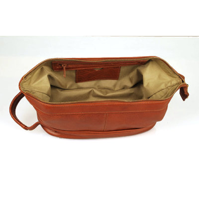 Aston Leather Men's Leather Toiletry Case with Metal Frame