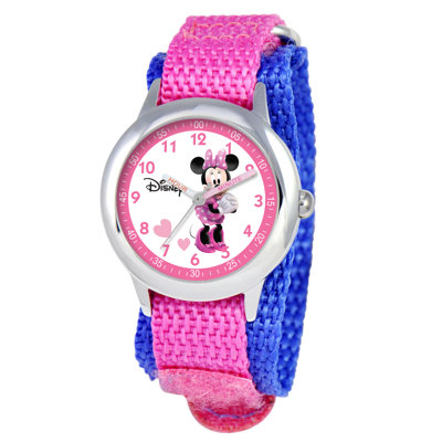 Kid's Minnie Mouse Time Teacher Velcro Watch in Pink Nylon