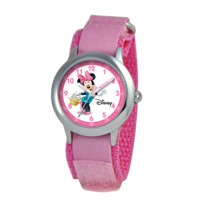 Kid's Minnie Mouse Time Teacher Velcro Watch in Pink Camo