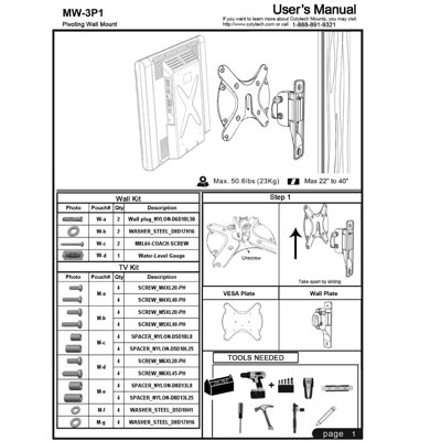 Cotytech Tilt and Swivel TV Wall Mount for 22" - 40" Screens