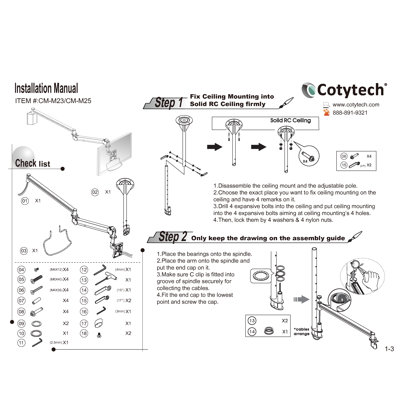 Cotytech Long Reach LCD Ceiling Mount (for flat panel 13.2 lbs to 26.4 lbs)