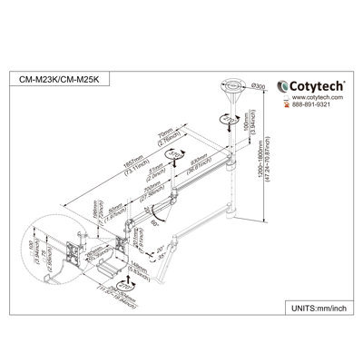 Cotytech Long Reach LCD Ceiling Mount with Monitor Back Cable Cover