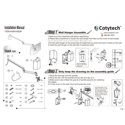 Cotytech Long Reach LCD Monitor Arm with Monitor Back Cable Cover (for flat panel 2.2 lb to 13.2 lbs)