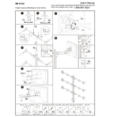 Cotytech Six Monitor Desk Mount Full Swing