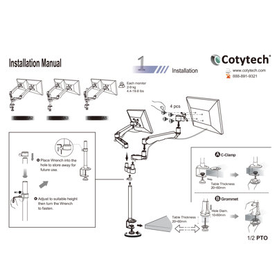 Cotytech Dual Monitor Desk Mount Spring Arm Quick Connect