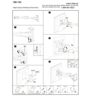 Cotytech LCD Monitor Double Arm Slatwall Mount