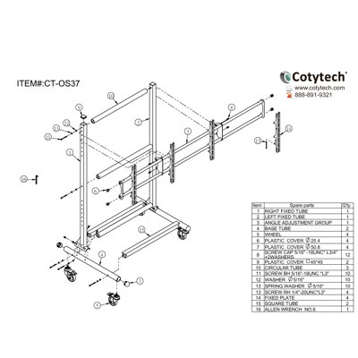 Cotytech Adjustable Ergonomic Mobile Dual TV Cart for 32" - 46"
