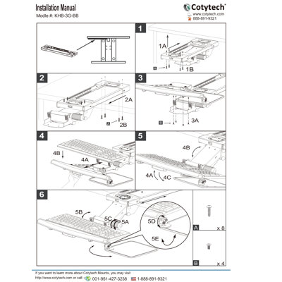 Cotytech Fully Adjustable Keyboard Mouse Tray Ball Bearing Composed of Keyboard Clamp