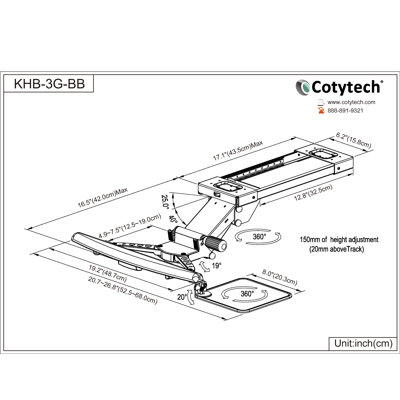 Cotytech Fully Adjustable Keyboard Mouse Tray Ball Bearing Composed of Keyboard Clamp
