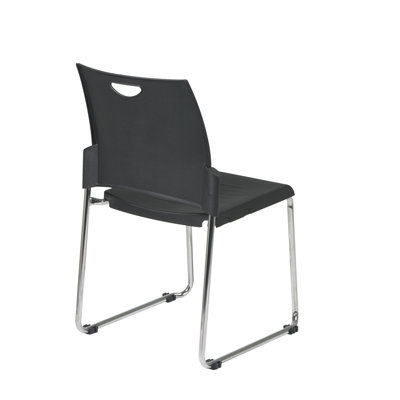 Office Star Products Sled Base Stack Chair with Plastic Seat and Back, Black, 2 Pack