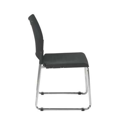 Office Star Products Sled Base Stack Chair with Plastic Seat and Back, Black, 4 Pack