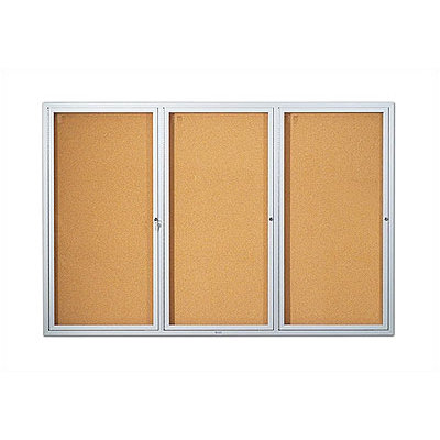 Marsh Double Pedestal Enclosed Bulletin Boards - Satin Aluminum Frame