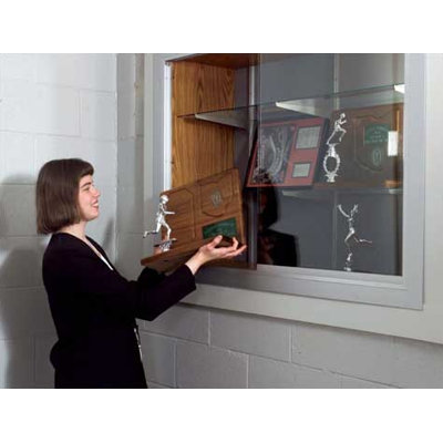 Marsh Series 70 Recessed Hinged Glass Door Trophy Cases - Burlap Fabric