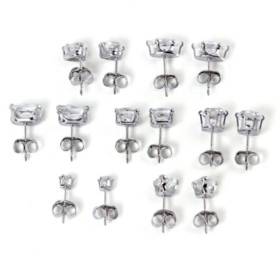 Palm Beach Jewelry Platinum/Silver 7 Pairs of Cubic Zirconia Earring Set