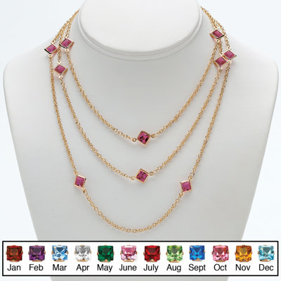 Palm Beach Jewelry Goldtone Princess Cut Birthstone Necklace