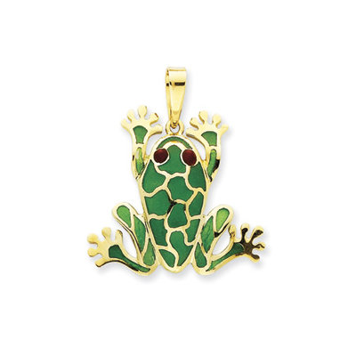 Jewelryweb 14k Green Resin Frog Pendant