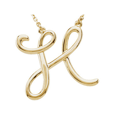 Jewelryweb 14k Gold Gold Fashion Script Initial Necklace H 16 Inch