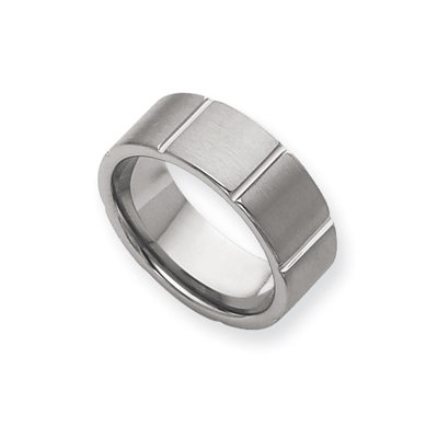 Tungsten Grooved 8mm Brushed and Polished Band Ring