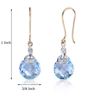 Oravo 10 Karat Two Tone Gold 9.00 carat Round Checkerboard Cut Blue Topaz Diamond Earrings (0.04 carat Stone)