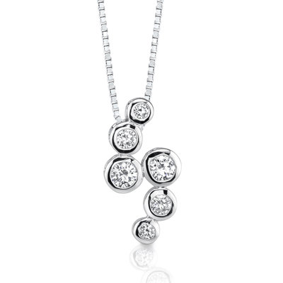 Oravo Fiery Glamour: Sterling Silver Bridal Style Zigzag Slider Pendant Necklace with Bezel set Cubic Zirconia