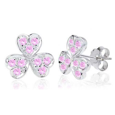 Round Cut Pink Cz Flower Heart Earrings in Sterling Silver