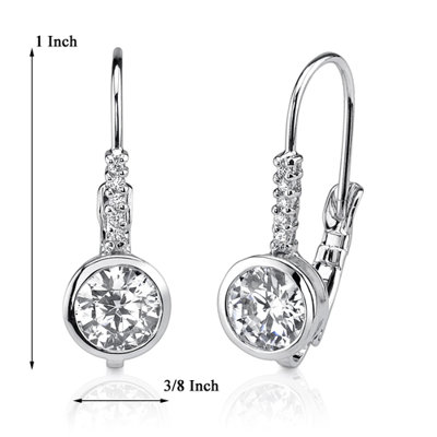 Oravo Dazzling and Elegant Celebrity Inspired Bridal Style Bezel Set Lever back Cubic Zirconia Earrings in Sterling Silver