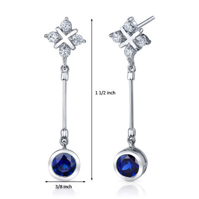 Oravo Seductive Allure 2.50 Carats Blue Sapphire Round Cut Dangle Cubic Zirconia Earrings in Sterling Silver