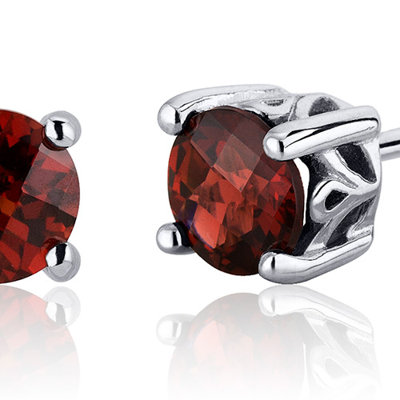 Oravo Scroll Design 2.00 Carats Garnet Round Cut Stud Earrings in Sterling Silver