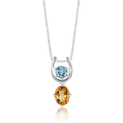 Oravo 1.50 cts Round London Topaz Oval Citrine Pendant in Sterling Silver