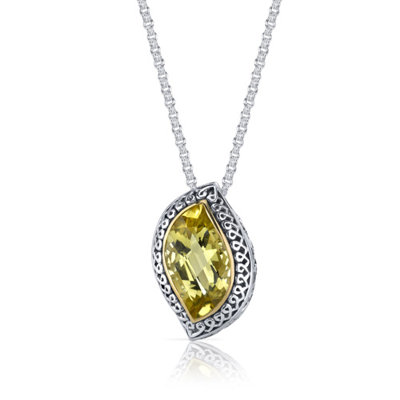 Oravo Leaf Cut 8.00 Carats Champagne Citrine Ribbon Motif Pendant in Sterling Silver