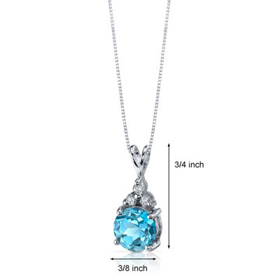 Oravo Refined Class 2.25 Carats Round Shape Swiss Blue Topaz Pendant in Sterling Silver